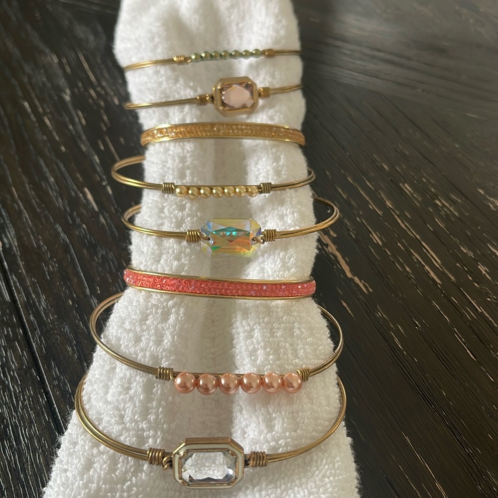 Luca + Danni Gold Bangle Set with Pink and Iridescent Accents